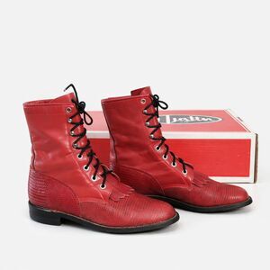 Vintage 1994 Justin Red Lizard  Kiltie Roper Western Cowgirl Boots 7.5B Rare